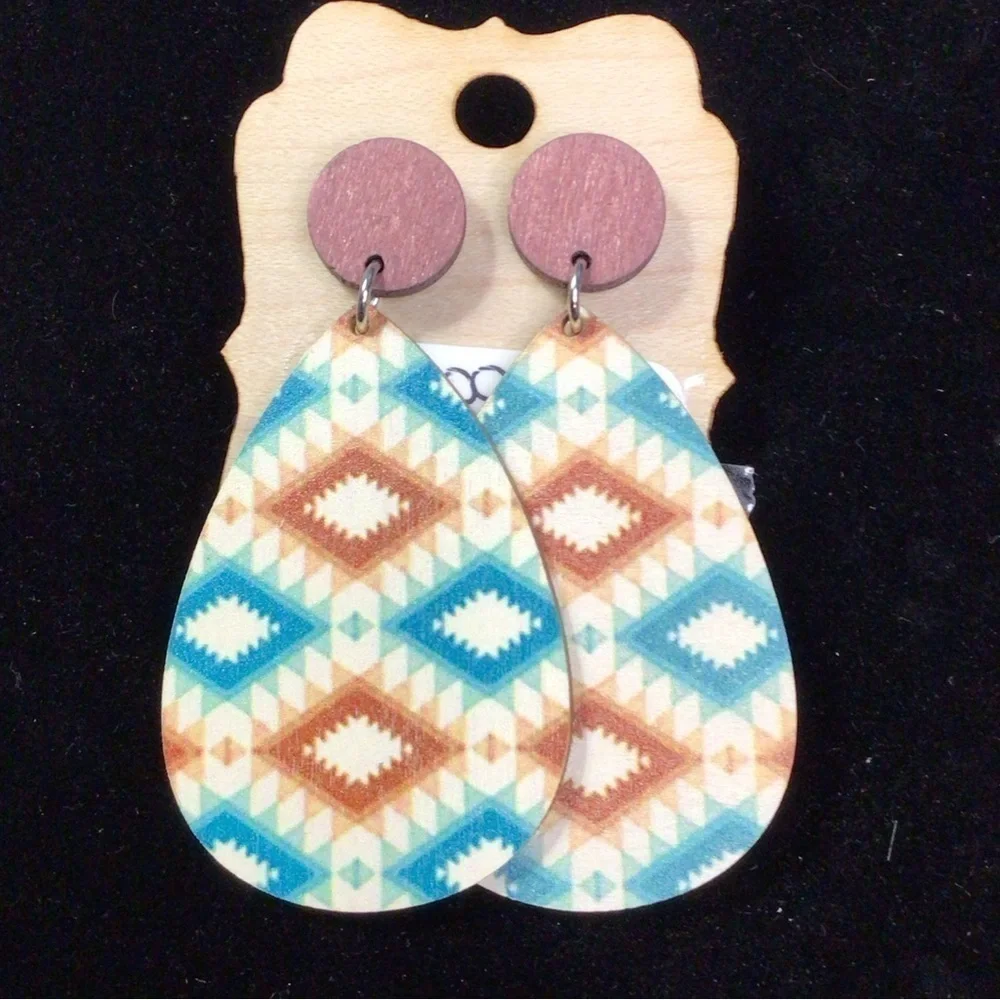 Wood Geometric Post Earrings (21jj)